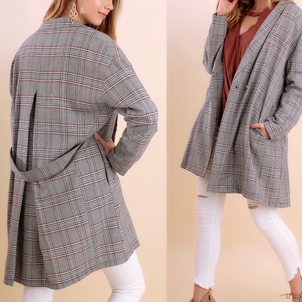 Plaid Pleated Swing Coat